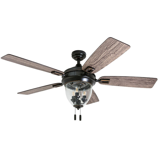 Honeywell Ceiling Fans Glencrest, 52 Inch Indoor Outdoor LED Ceiling Fan with Light, Pull Chain, Dual Mounting Options, ETL Damp Rated, Dual Finish