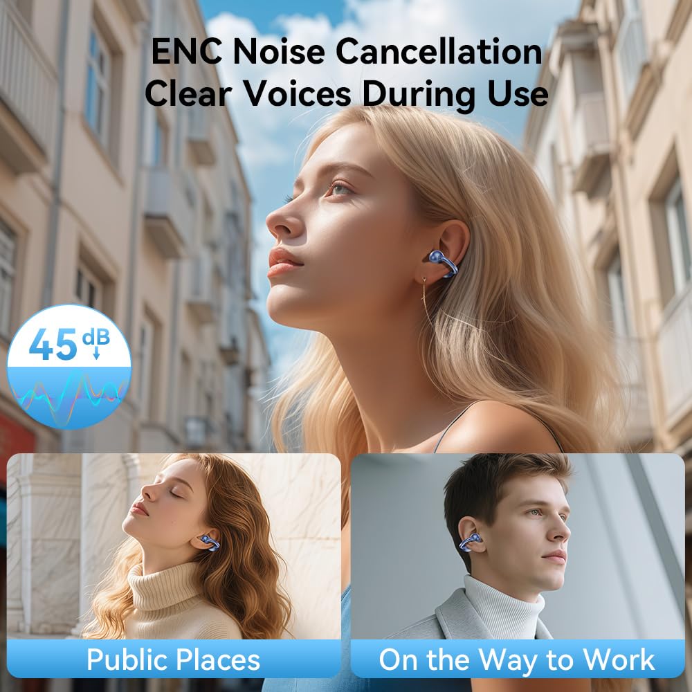 MZYMI Open Ear Earbuds, Bluetooth 5.4 Clip On Headphones,with Mic, 56H Playtime, IPX5 Waterproof, Clip-On Fit, Clear Audio, for Small Ears, Workout…
