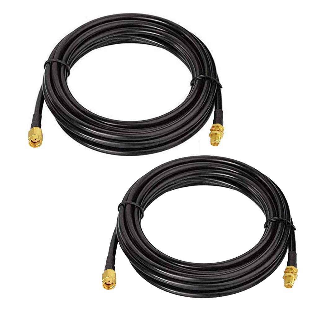 CORONIR 33ft WiFi Coaxial Extension Cable RP Male to RP Female Connector RG58 Cable for Wireless LAN Router Bridge Cellular Antenna Extension, 2Pack