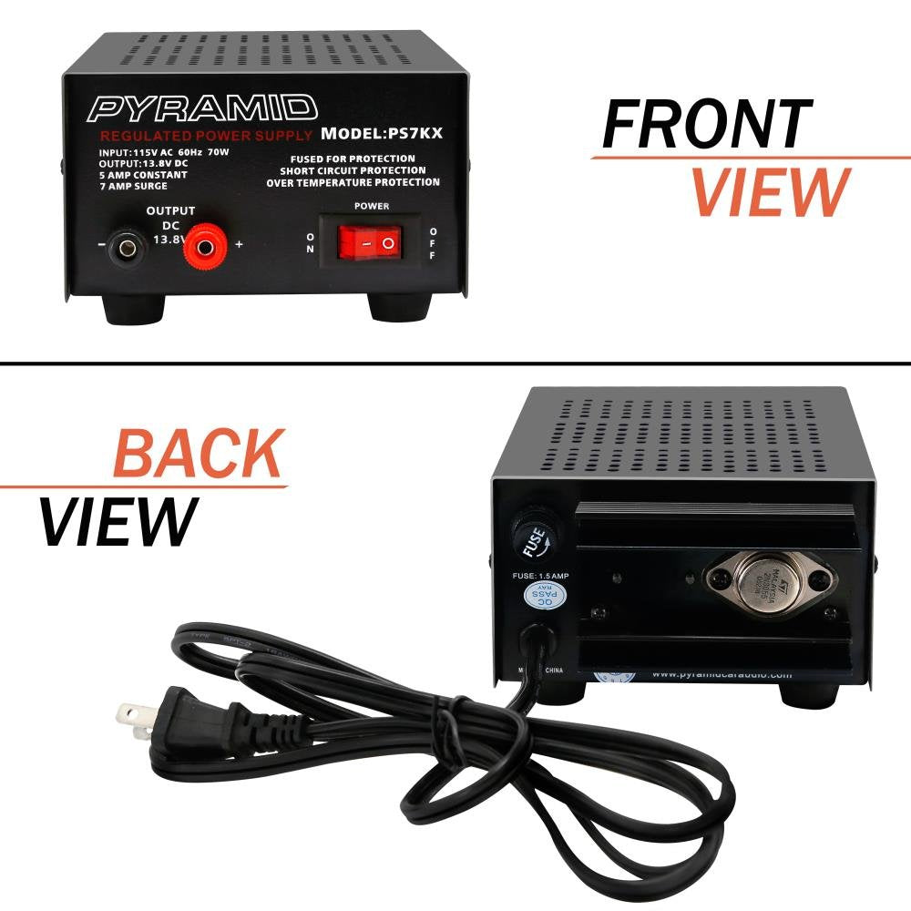 Pyramid Universal Compact Bench Power Supply - 5 Amp Linear Regulated Home Lab Benchtop AC-to-DC 12V Converter w/ 13.8 Volt DC 115V AC 70 Watt Power…