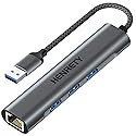 USB to Ethernet Adapter, 4-in-1 Portable Data Hub USB Splitter USB 3.0 Expander with RJ45 Gigabit Ethernet LAN Network Adapter Support Windows