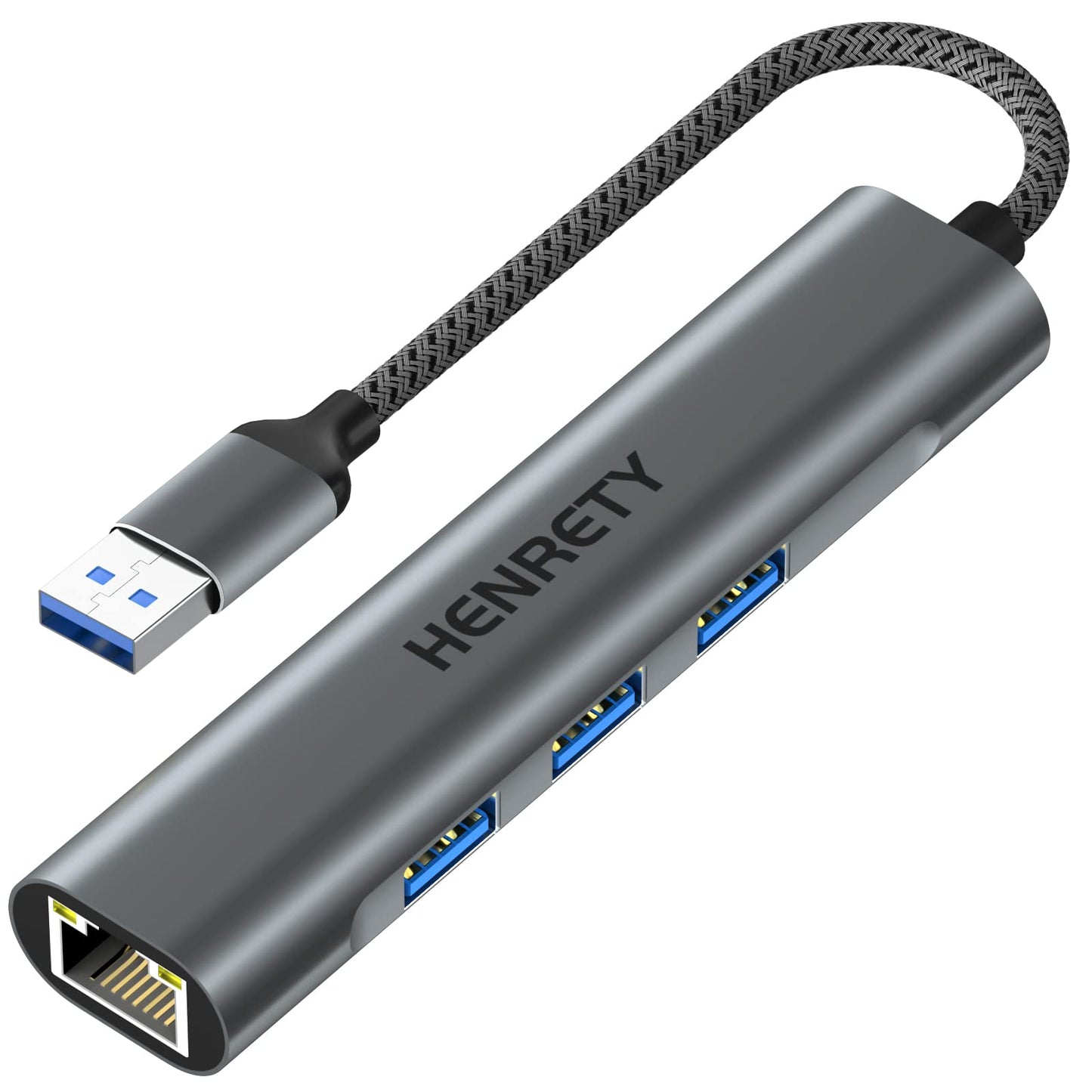 USB to Ethernet Adapter, 4-in-1 Portable Data Hub USB Splitter USB 3.0 Expander with RJ45 Gigabit Ethernet LAN Network Adapter Support Windows