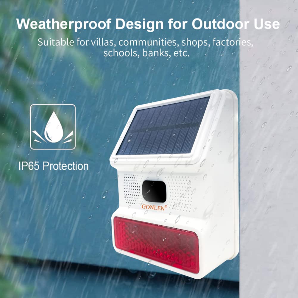 GONLEN Wireless Home Alarm System Strobe Solar Siren Burglar Anti Theft with Door Sensor PIR Motion Detection for Security Protection