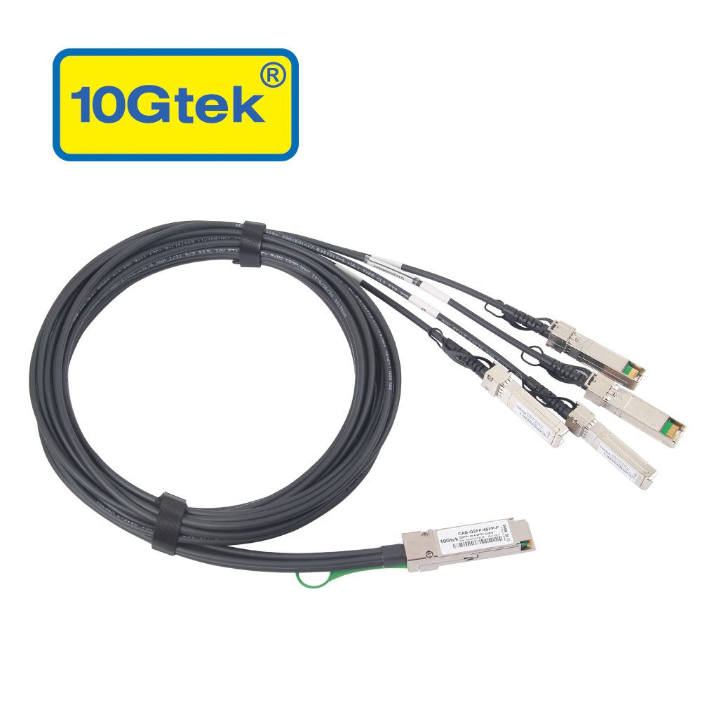 10Gtek 40G QSFP+ to 4xSFP+ Breakout DAC - 40GBASE-CR4 Passive Direct Attach Copper Twinax QSFP to SFP Cable for Juniper QFX-QSFP-DACBO-3M Devices