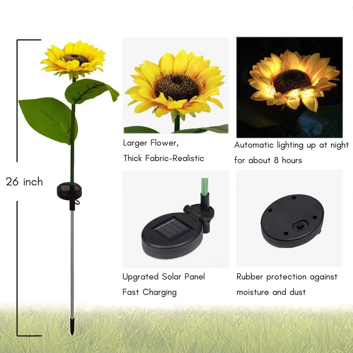 XBllcyiv 2 Pack Solar Garden Stake Lights, Outdoor Sunflower LED Solar Powered Lights for Patio Lawn Garden Yard Pathway Decoration (Sunflower Warm