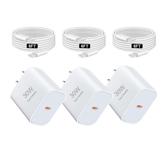 i Phone 17 Charger, 30W USB C Charger, 3Pack Type C Fast Wall Charge Power Adapter with 6FT USB-C to C Cable for i Phone 17 Pro Max/17