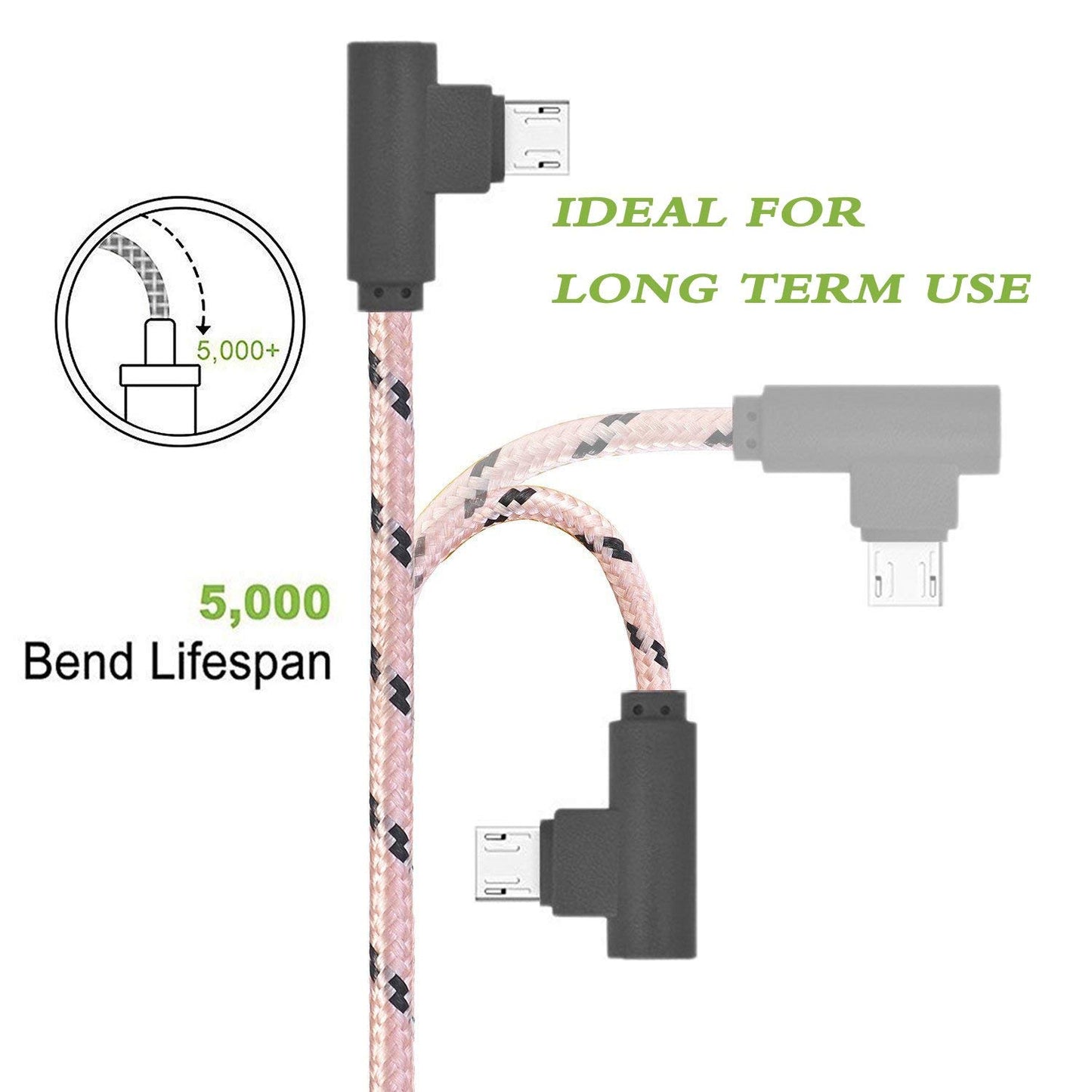 Right Angle Micro USB Cable,90 Degree Android Charger Cable, 3Pack 3Ft 6Ft 10Ft USB to Micro Cable Nylon Braided Charger Cords and Data Sync