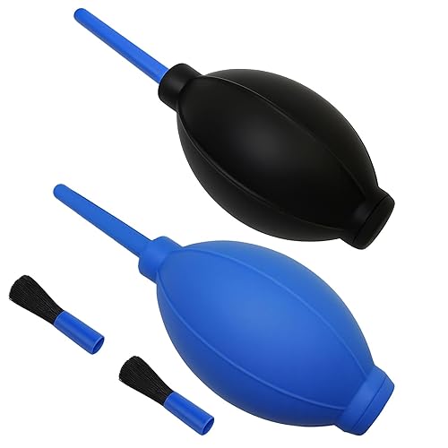 2-Pack Soft Brush Manual Rubber Air Blower Dust Cleaner for Camera, Telescope, Microscope, and Electronics - Black & Blue
