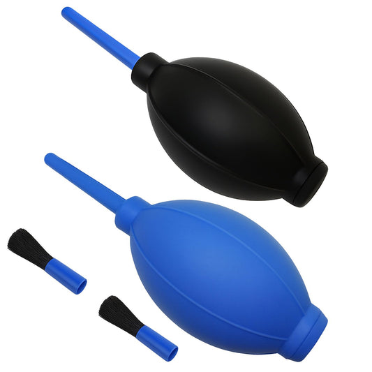 2-Pack Soft Brush Manual Rubber Air Blower Dust Cleaner for Camera, Telescope, Microscope, and Electronics - Black & Blue