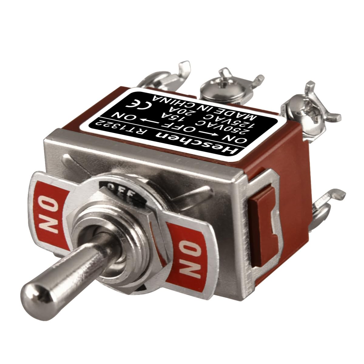 Heschen Interrupteur à Bascule en métal DPDT maintenu ON/Off/ON 3 Positions 15 A 250 VAC avec couvercle étanche CE