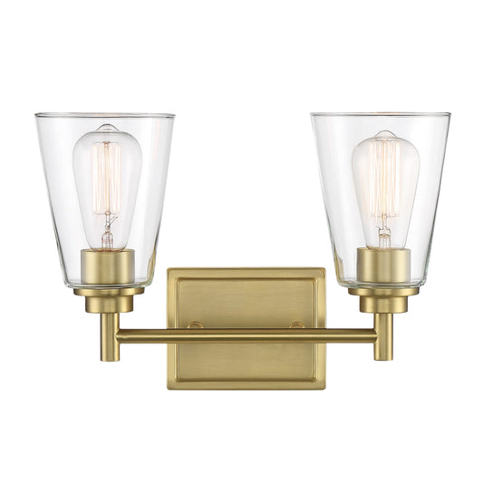 DESIGNERS FOUNTAIN 2-Light Westin Bathroom Vanity Lights Fixture, 15 Inch Wall Mount Sconce for Bedroom or Over Mirror, Brushed Gold, 95702-BG