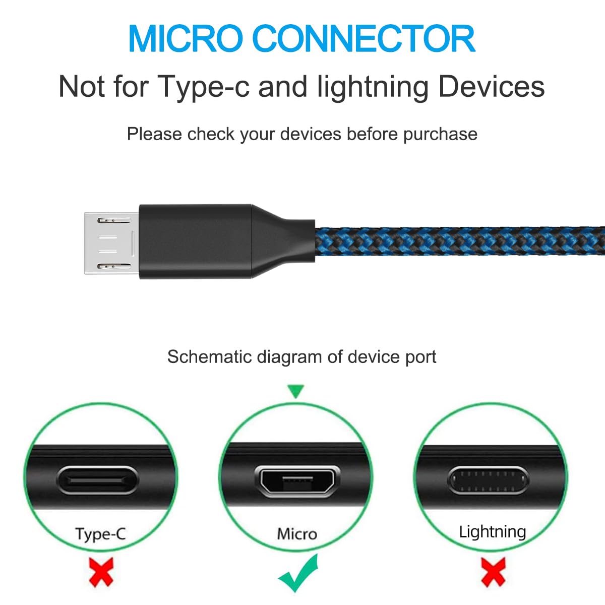 SCOVEE USB Power Cable for Fire Stick,Replacement Charger for Roku Streaming Stick,Express 4K,Premier,Micro USB Charging Cord for Chromecast,Short