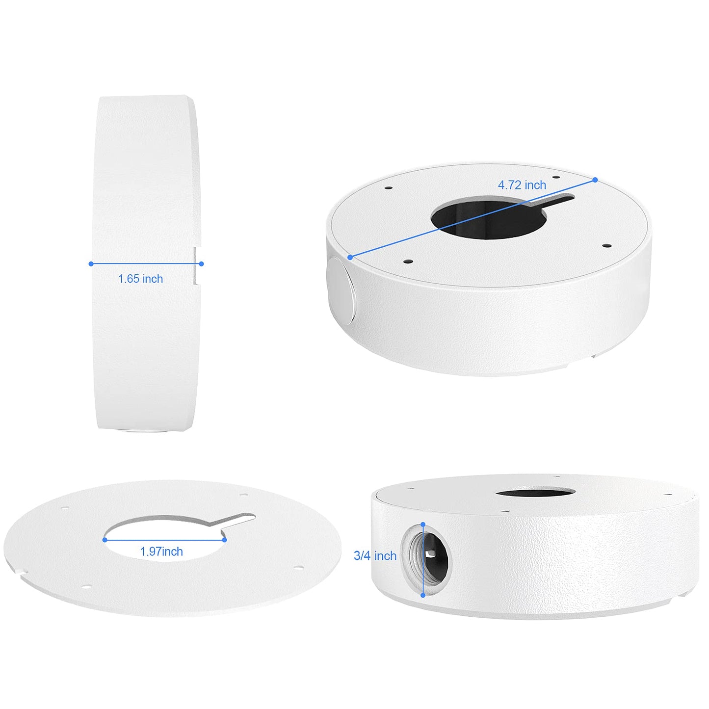 ENS Custom Drilling Junction Box for Security Cameras - Aluminum Enclosure - Dome/Turret/Bullet/Fisheye Cameras Base, 2 Side and 1 Bottom 3/4" Holes