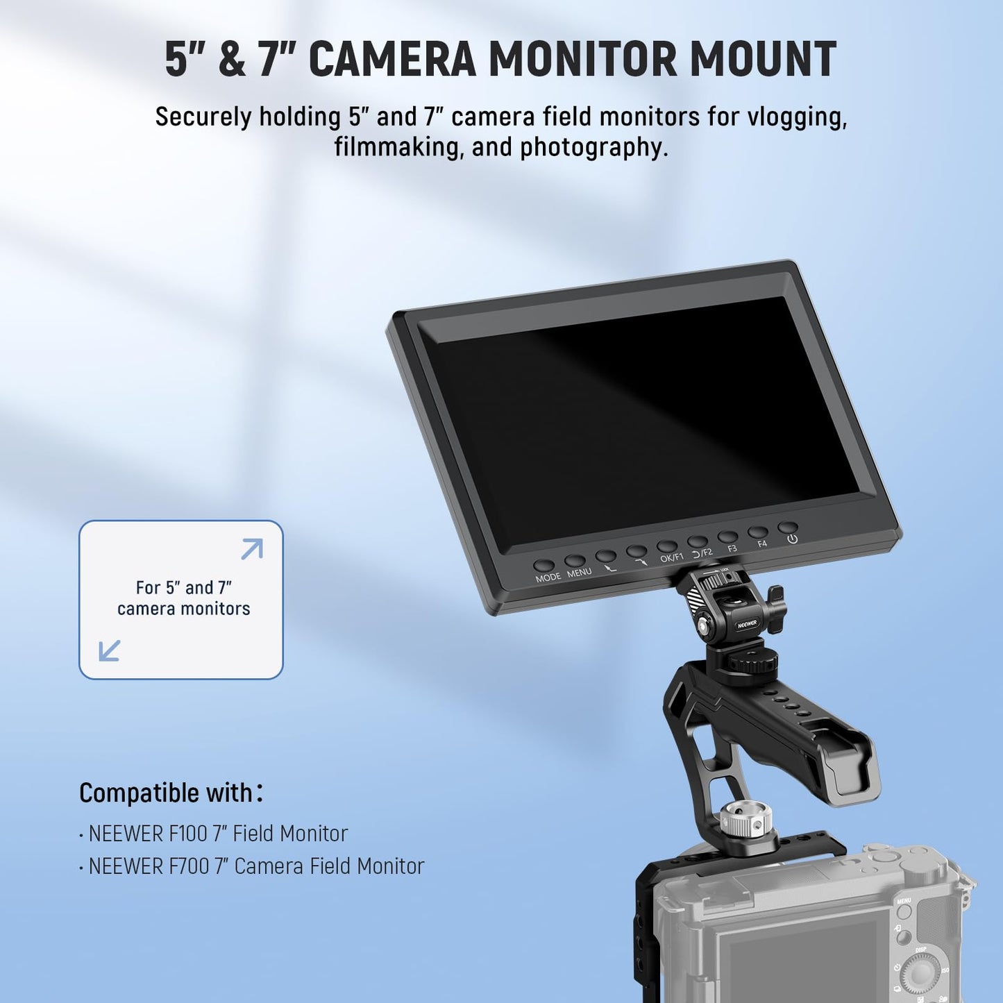 NEEWER Camera Field Monitor Mount Holder Bracket, 360° Swivel 180° Tilt Adjustable with 1/4" & 3/8" Screw Anti Twist Compatible with Atomos Ninja 5"