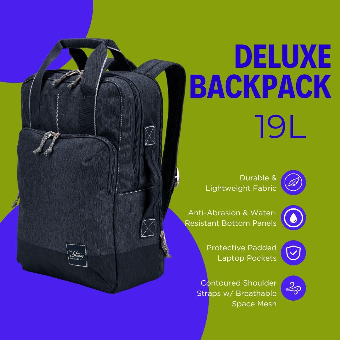 Skyway Luggage Rainier Deluxe Backpack, Eco-Friendly, Made of 100% rPET Travel Laptop Bag for Women & Men, Flight Approved Carry On Bag, 17L, Tahoe