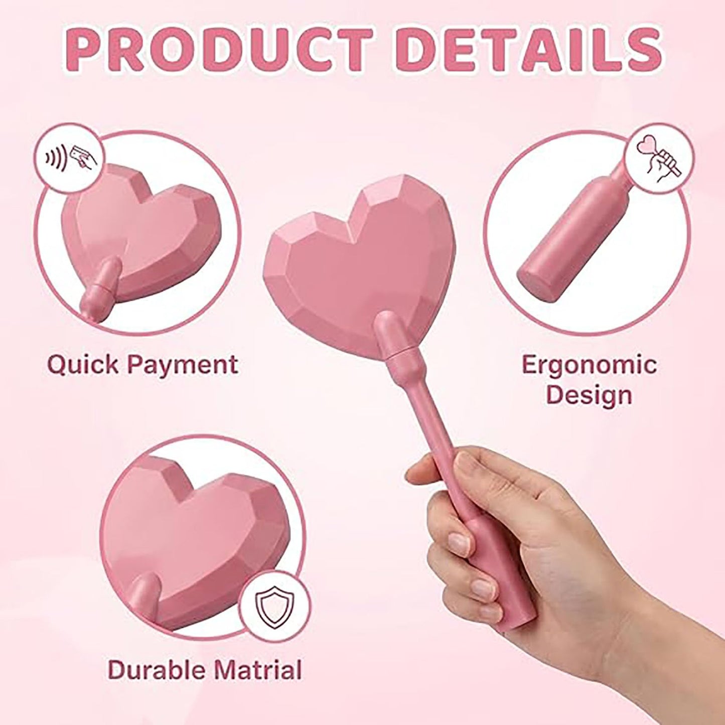 HuijXanqor Detachable Heart-Shaped Credit Card Wand, 3D Printed Tap to Pay Grabber Holder for Long Nails & Drive Thru, Portable ATM Stick & School