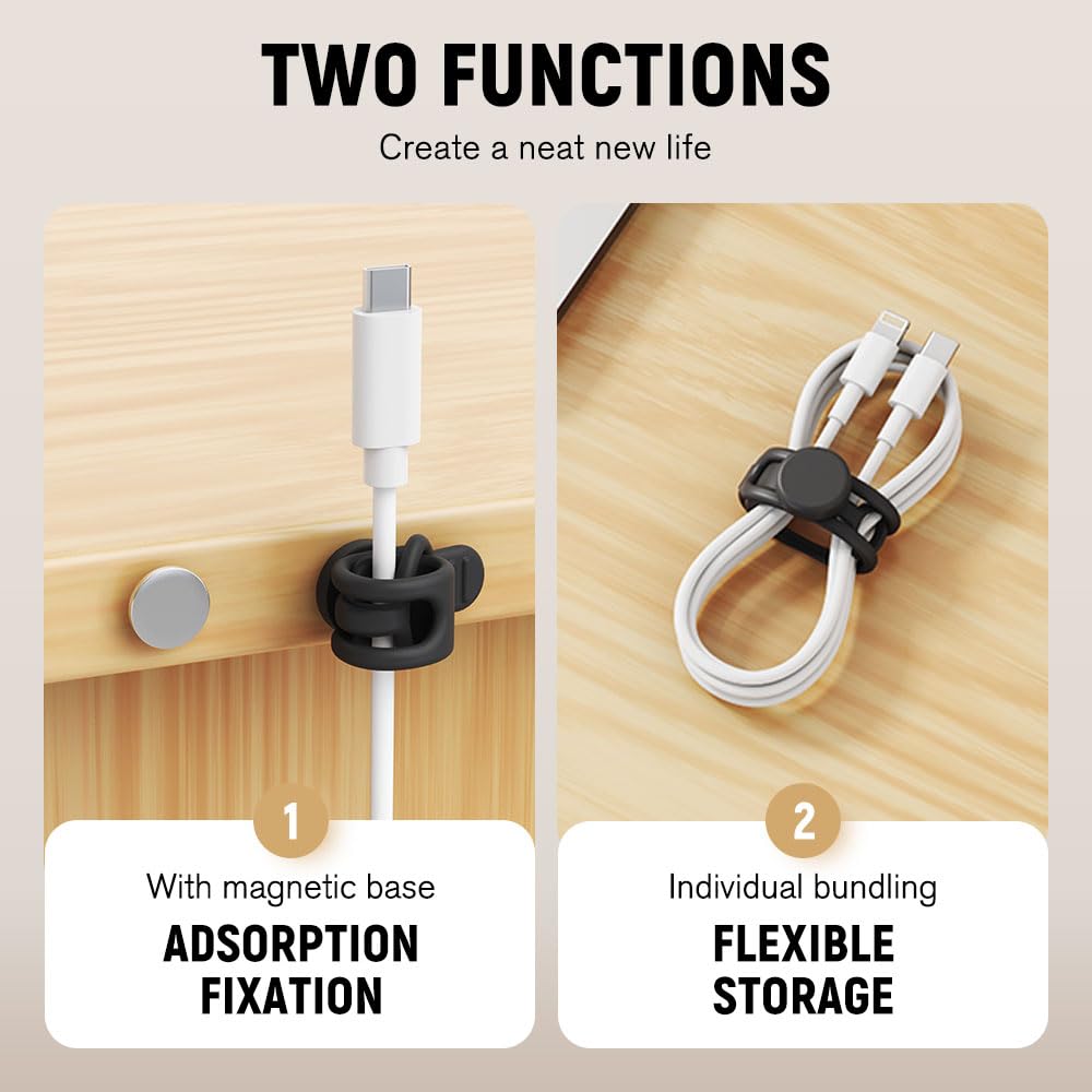 Muxou Silicone Cable Ties, Magnetic Data Cable Organizers Reusable Cable Ties Wire Organizer Adjustable Fastening Cable Straps Magnetic Silicone Cable