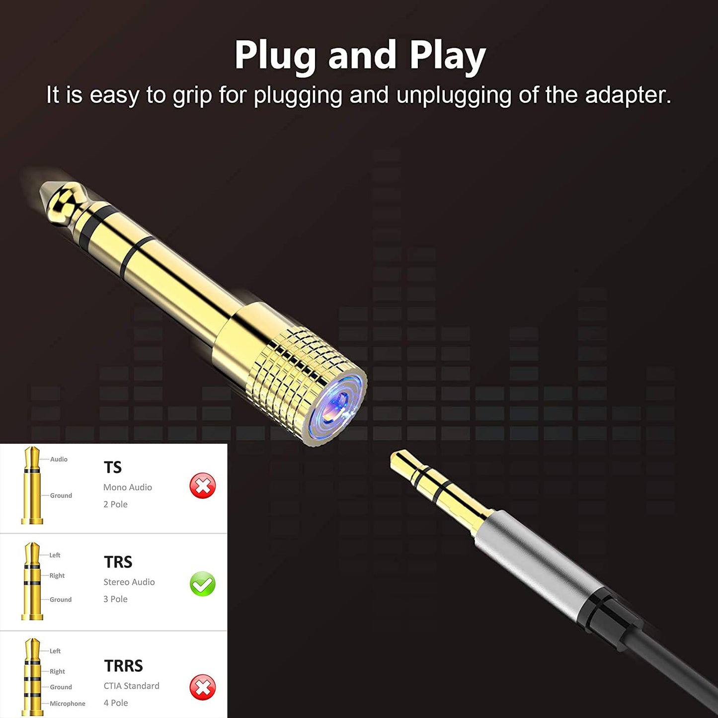 WISYIFIL 6.35mm (1/4 inch) Male to 3.5mm (1/8 inch) Female Stereo Audio Headphone TRS Jack Cable Converter,Gold Plated Copper 2 Pack