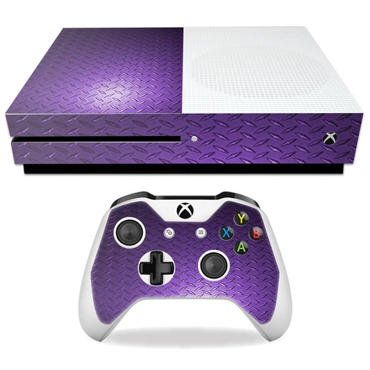 MightySkins Skin Compatible with Microsoft Xbox One S - Purple Diamond Plate | Protective, Durable, and Unique Vinyl Decal wrap Cover | Easy to Apply