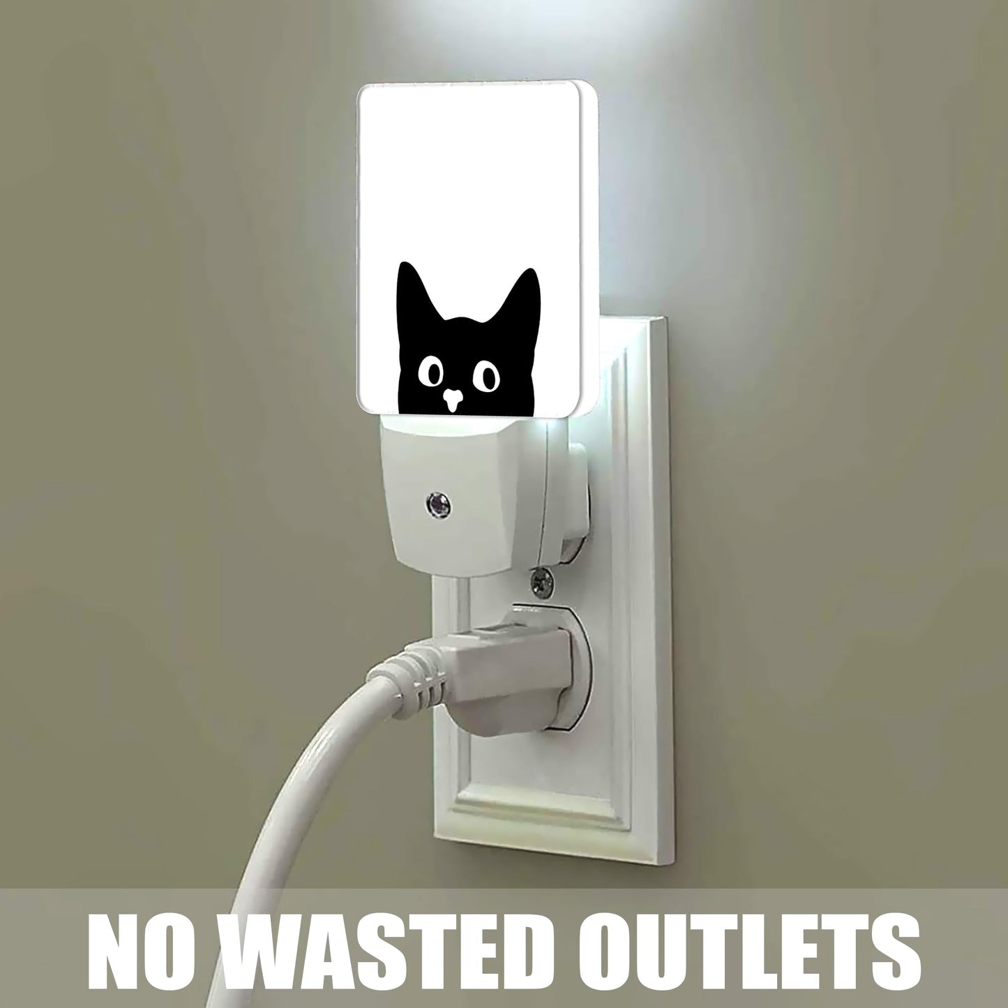 Jopowide Black Cat Cute Dusk to Dawn Night Light, Auto Sensor Lamp Home Indoor Stairway Kitchen Corridor, Night Lights Plug into Wall Decor, Boys