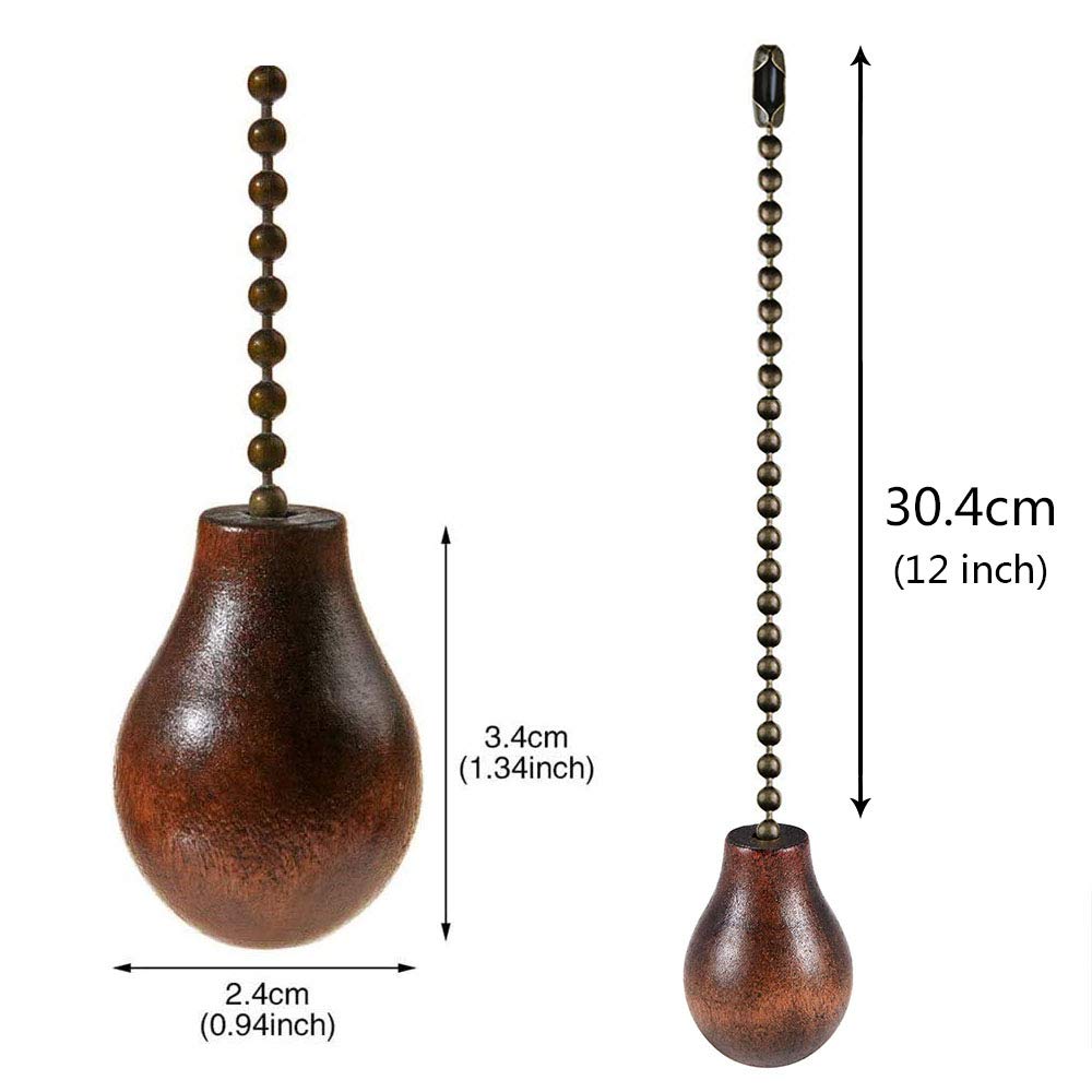 Akahttbn Ceiling Fan Chain Extenders - 12 Inch Walnut Wooden Pendant Pull Chain Extension for Ceiling Light Lamp - 2 Pcs (Bronze)