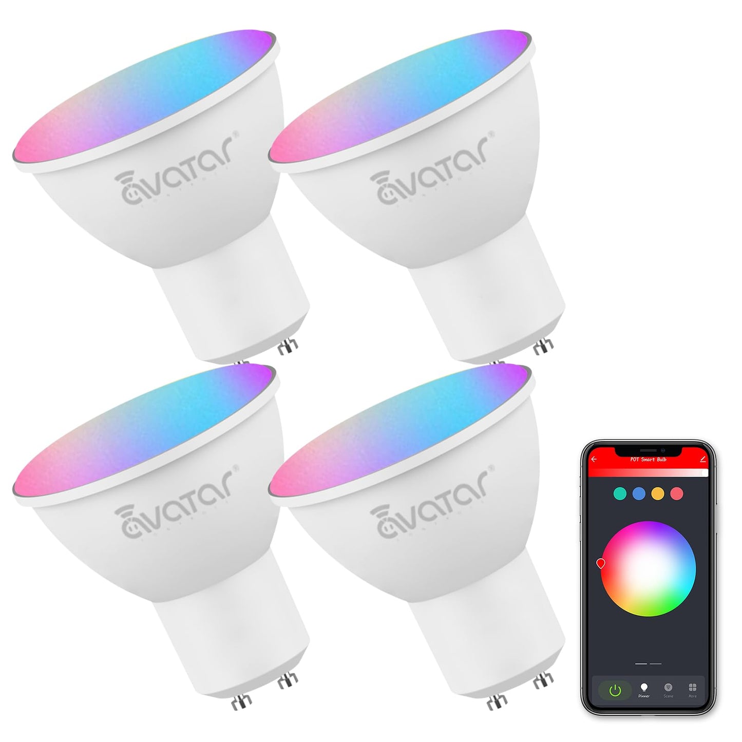 GU10 Smart Bulb 4 Pack, RGBCW Color Changing Alexa LED Light Bulbs 5W - WiFi Track Light Bulbs Dimmable Music Sync 2.4G WiFi Smart Bulbs Compatible