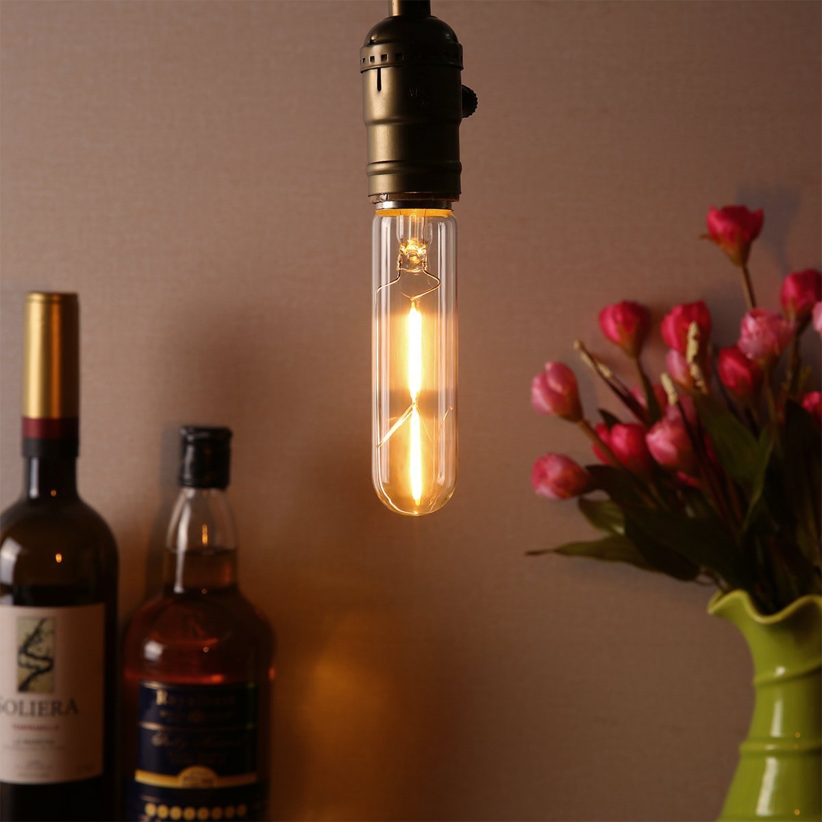 Vintage Edison LED Bulb 4 Pack,T10/T30 LED Bulbs 2W Antique COB Tubular Filament LED Bulb Tubular Edison Style LED Filament Bulb T10,Dimmable,E27
