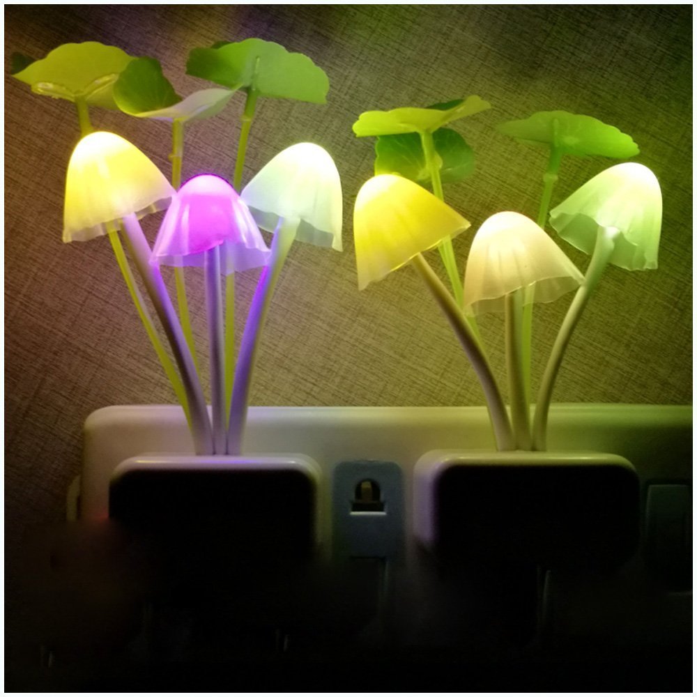 AUSAYE 4Pack Sensor LED Plug in Night Light for Adults Kids , Color Changing Cute Mushroom Flower Wall Lamp
