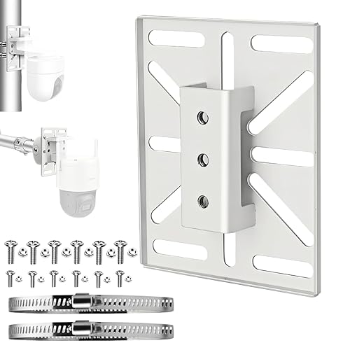 FINXRoll 4.92"x4.02" Universal CCTV Camera Mount Adapter with Hose Clamps, Pole/Pipe Mounting Plate for Security Cameras