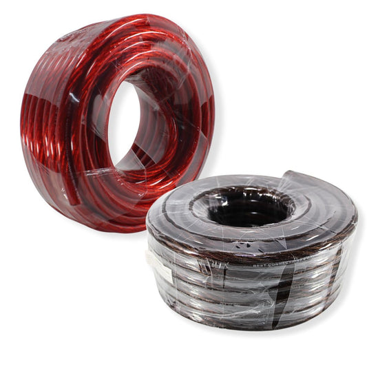 50Ft Pre Cut 0 Ga Black and Red CCA Power/Ground Wire Coil for Car Audio Systems (Red and Black)