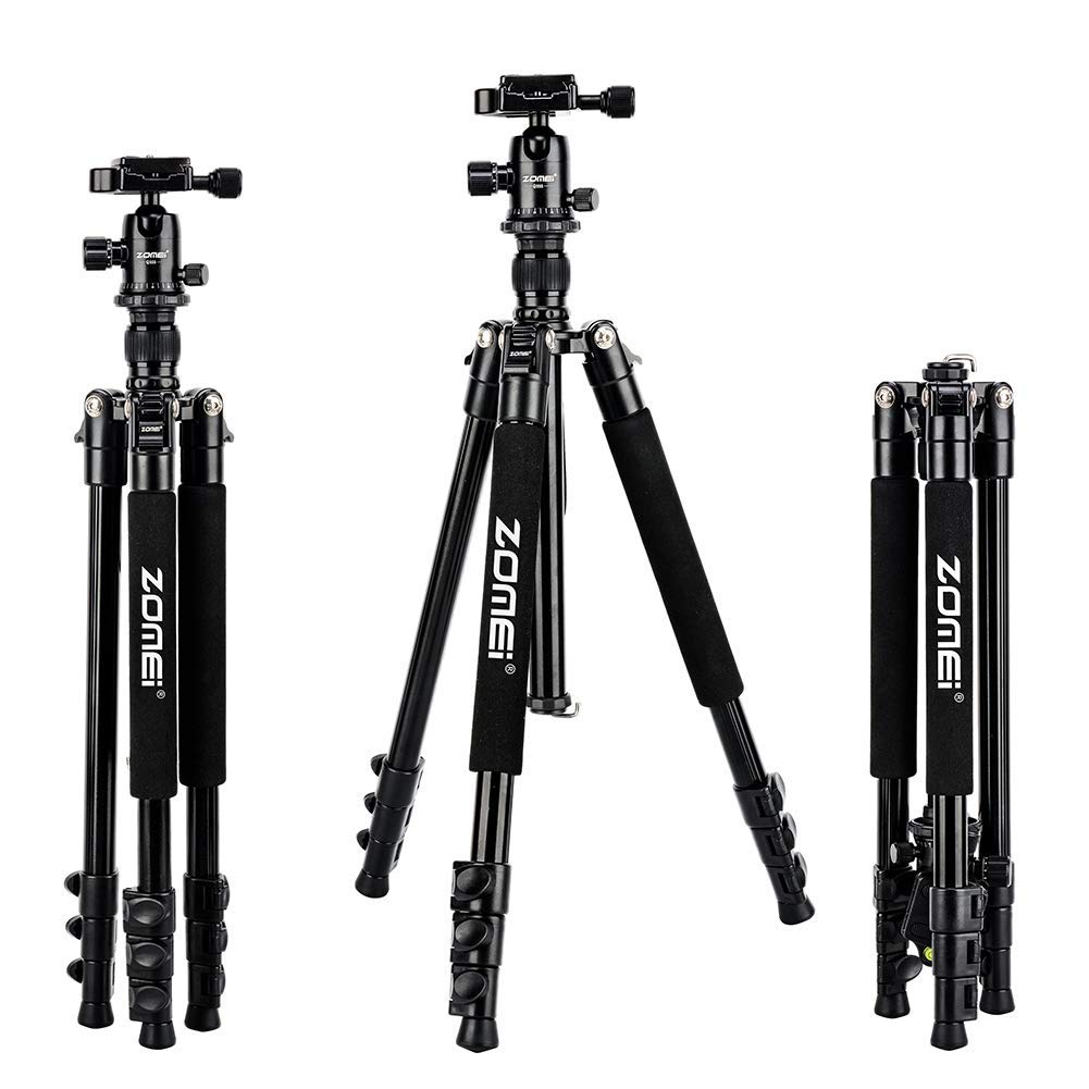Zomei Q555 62.5'' Camera Tripod,Lightweight and Compact Aluminum Portable Travel Tripod with 360 Degree Ball Head for Vlog Nikon Canon Sony All DSLR
