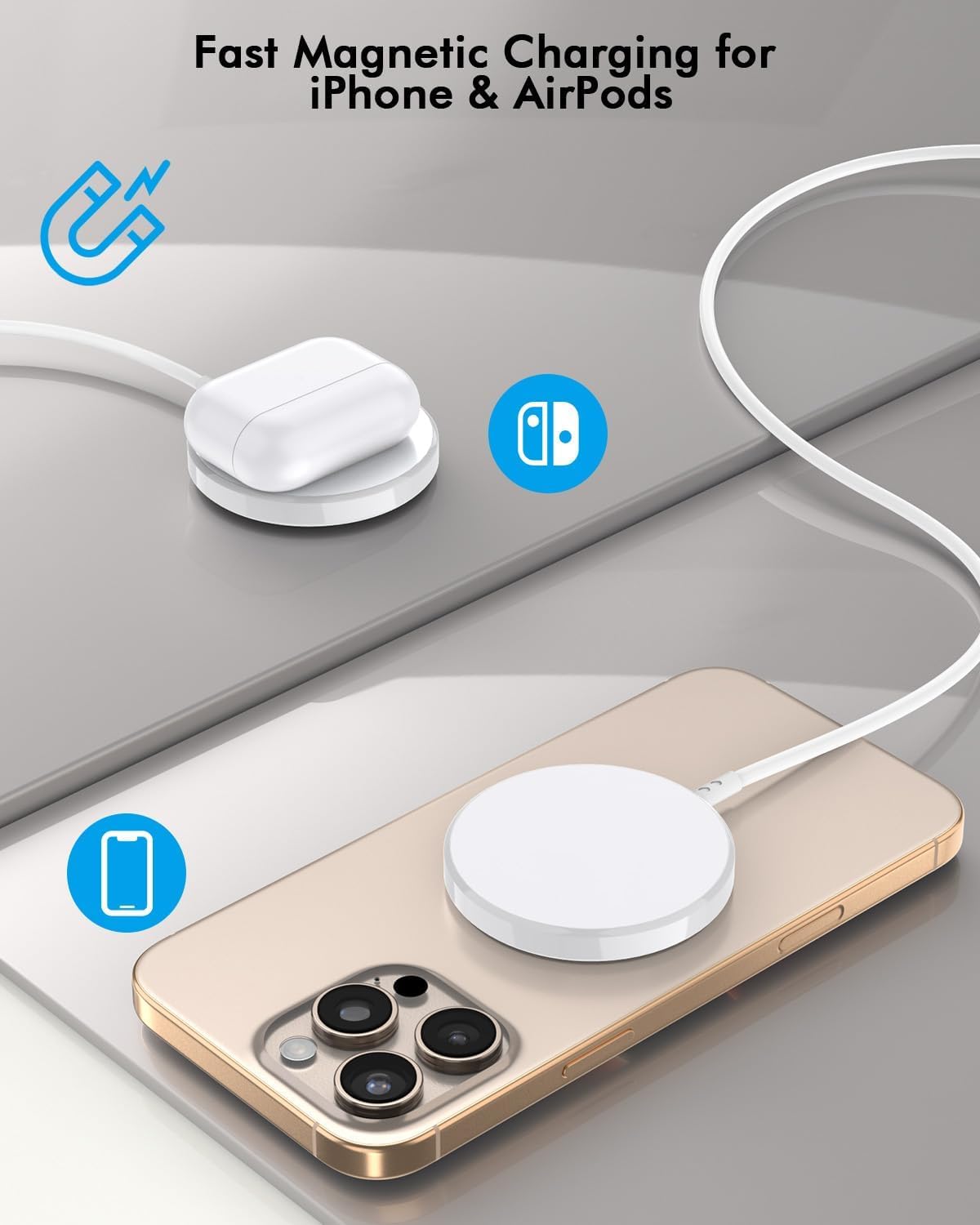 [Apple MFi Certified]iPhone Magnetic Charger,6FT 2Pack Apple Wireless Charger Pad 15W Mag Safe Fast Charging iPhone Flat for iPhoneAir/17 Pro Max/16