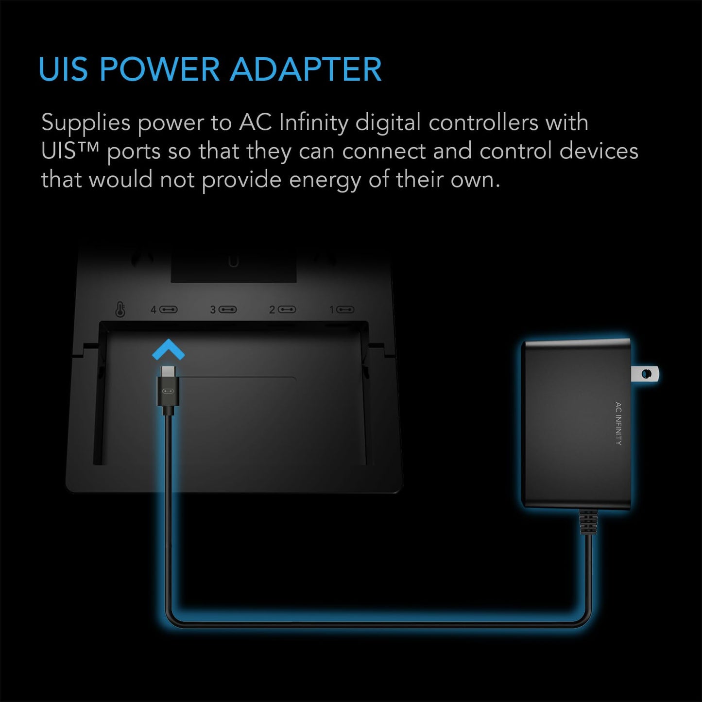 AC Infinity UIS Power Adapter, Outlet Plug with Charger Cable Cord for UIS Digital Controllers