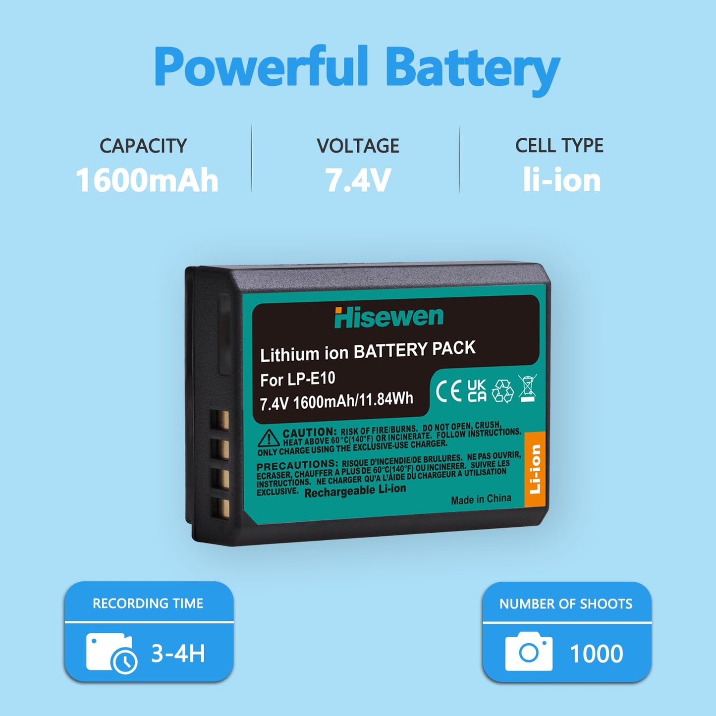Hisewen LP-E10 Battery 2 Pack 1600 mAh and Dual Charger for Canon EOS Rebel T7 T6 T5 T3 T100 Kiss X90 X80 X70 X50 1100D 1200D 1300D 1500D 2000D 3000D