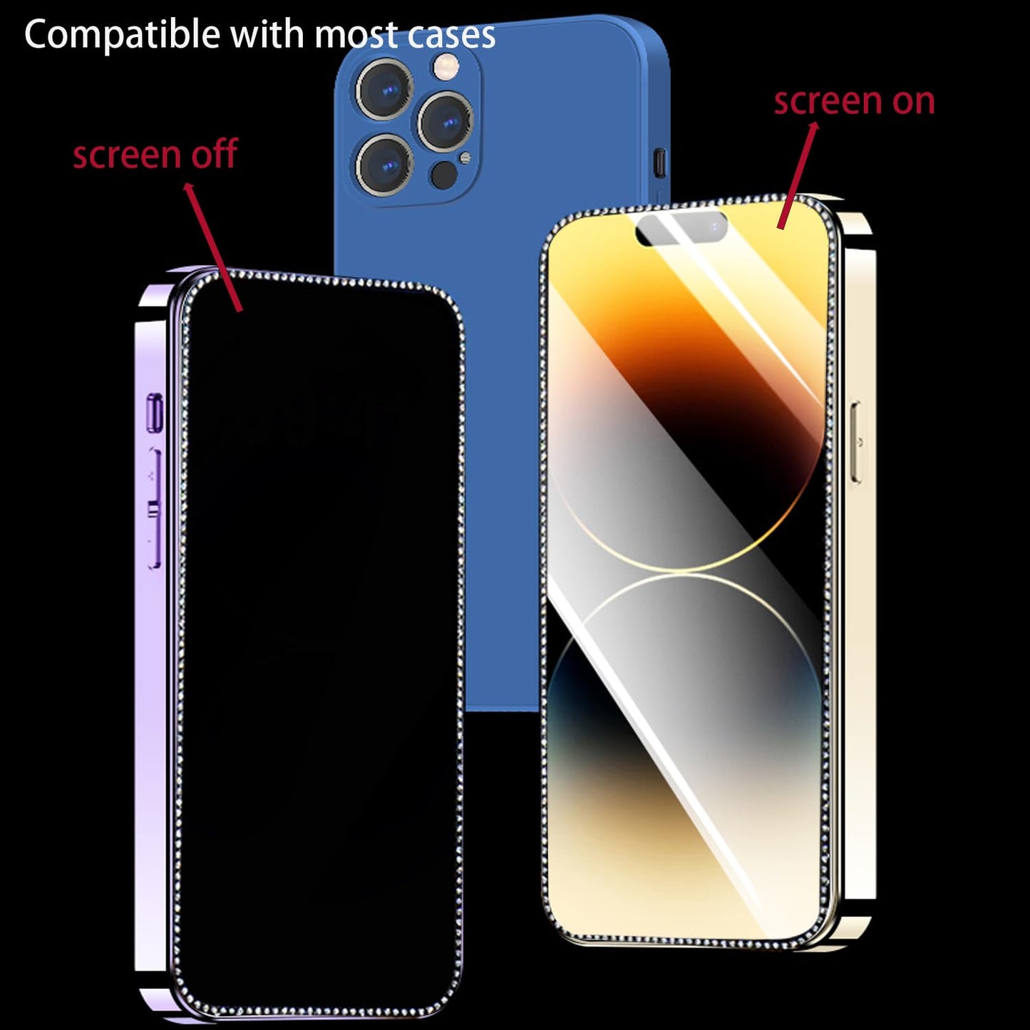 WIRIXSYD 2PCS Glitter Screen Protector Suit for iPhone 17/iPhone 17 Pro/iPhone 16 Pro,Diamond Bling Shiny Sparkling Tempered Glass Suit for iPhone