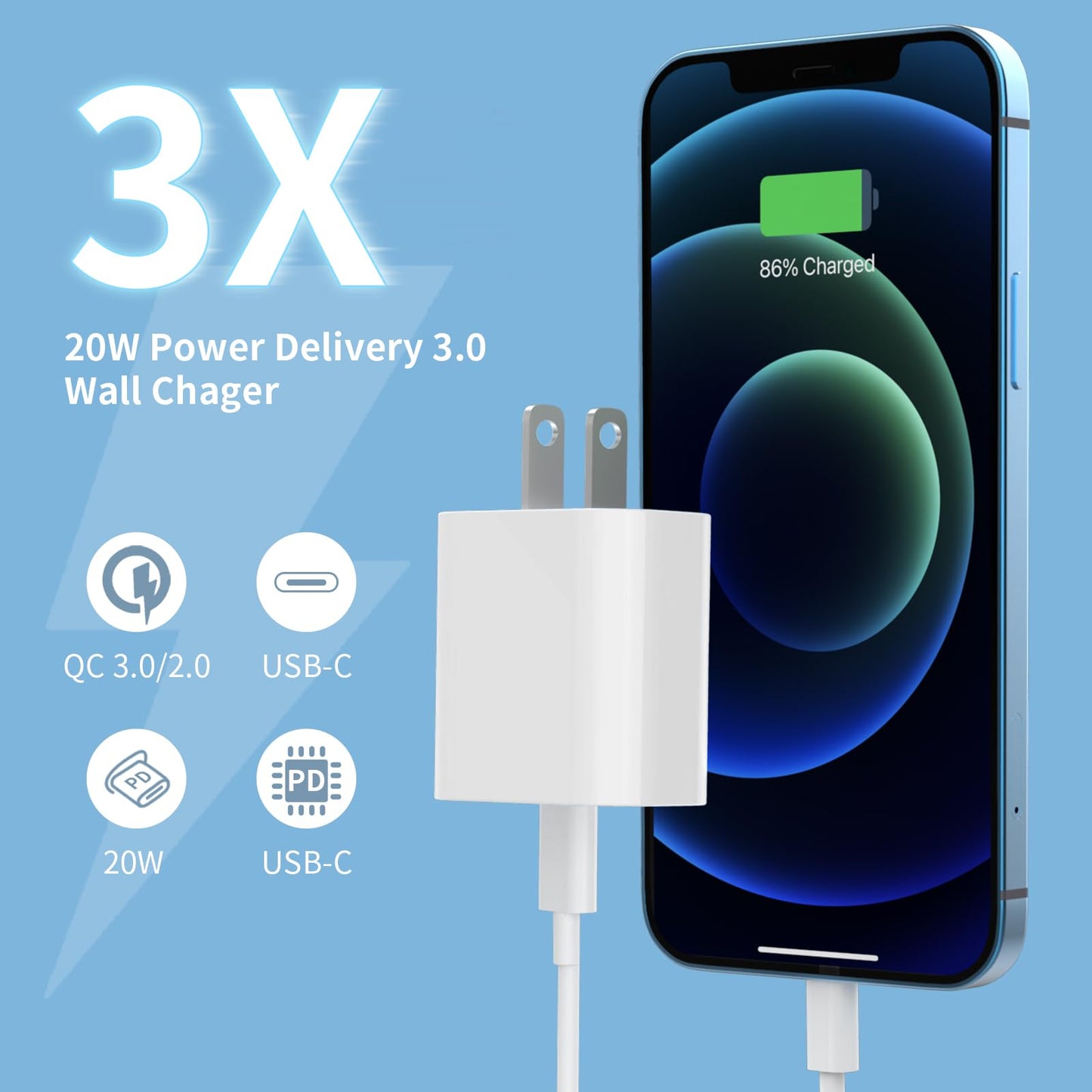 8Pack USB C Charger Block, iGENJUN 20W for Phone Fast Charger Wall Charger with PD 3.0, Compact Type C Power Adapter for Phone 17/16/15/14, Galaxy
