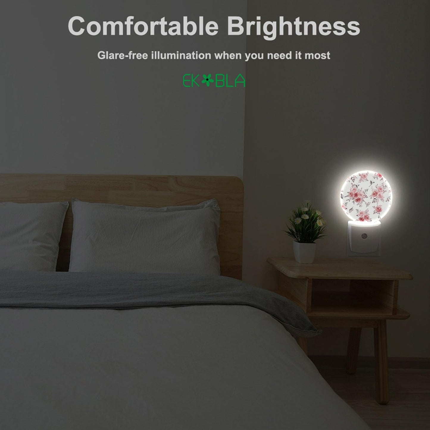 EKOBLA Pink Rose Night Light, Boho Blush Floral Night Lights Plug Into Wall with Dusk to Dawn Sensor, LED Nightlights for Bedroom, Bathroom, Hallway
