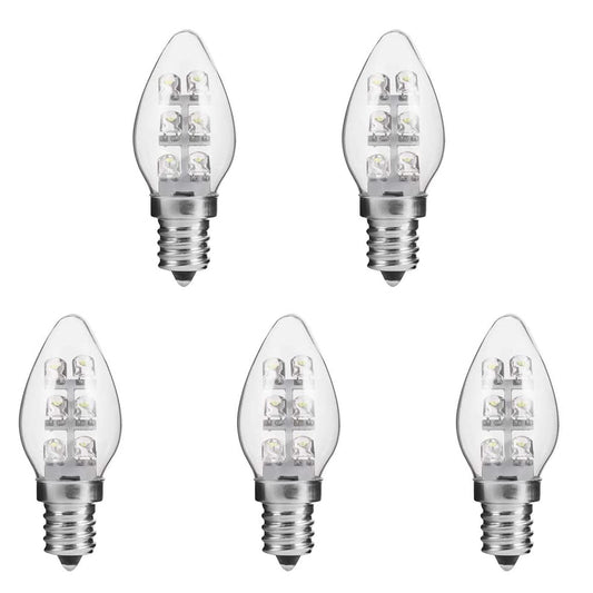 Lxcom Lighting 0.5W E12 LED Bulb C7 LED Night Light Bulbs(5 Pack)- E12 Base Candelabra LED Bulb Torpedo Shape Daylight White 6000K 5W Equivalent