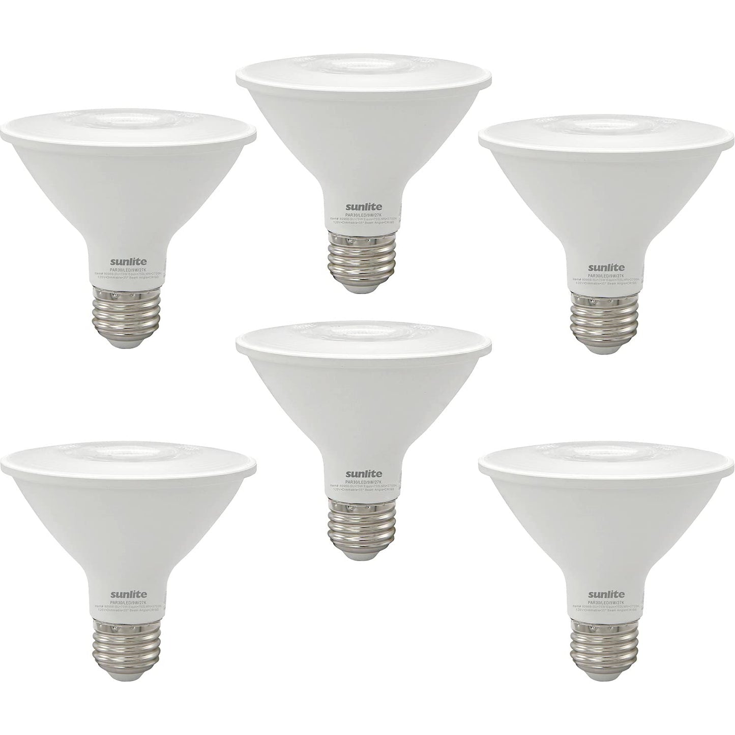 Sunlite 41806 LED PAR30 Reflector Light Bulb, 9 Watts (75W=), 750 Lumens, Medium E26 Base, 90 CRI, Dimmable, Floodlight, Energy Star, Title-20