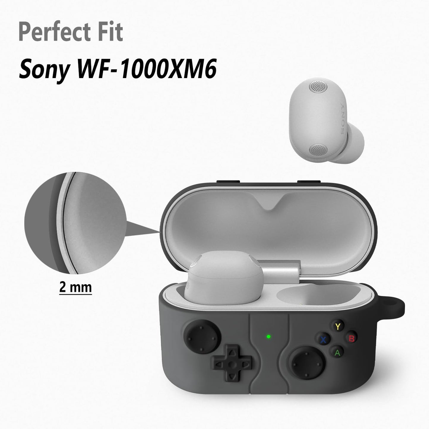 Geiomoo Funny Silicone Cover for Sony WF-1000XM6 Case, Cartoon Game Design with Carabiner (Dark Gray)