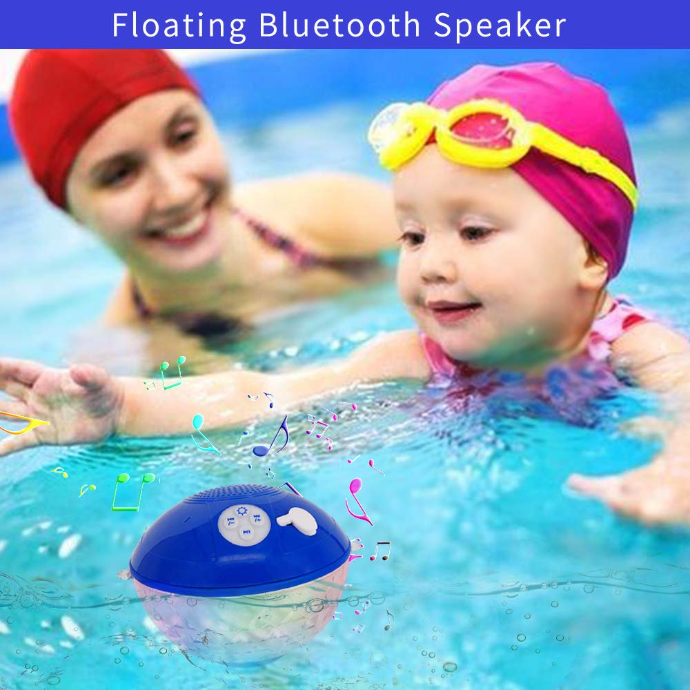 Blufree Bluetooth Pool Speaker with Colorful Light, Portable Floating Pool Speaker IP68 Waterproof,Built-in Mic, Floatable Crystal Clear Sound