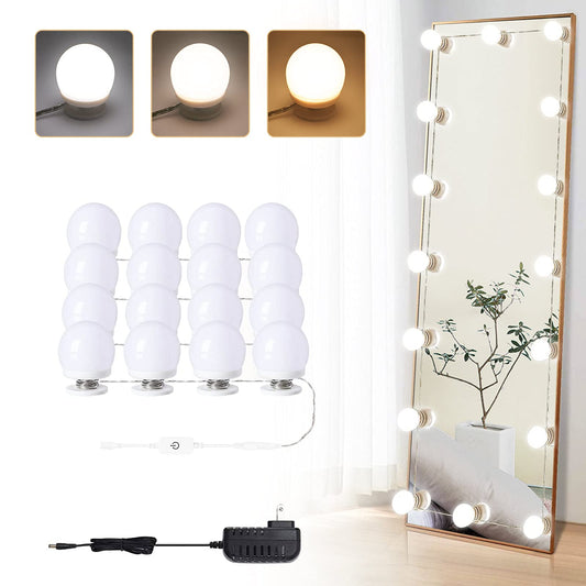 Lrlite Vanity Lights for Mirror, 16 LED Bulbs Hollywood Makeup Lights, 3 Color Modes, Dimmable Brightness, Plug in, Stick up, for Dressing Table
