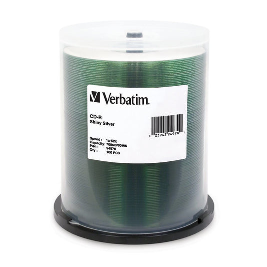 Verbatim CD-R 700MB 52X Shiny Silver Silk Screen Printable, 100 Pack