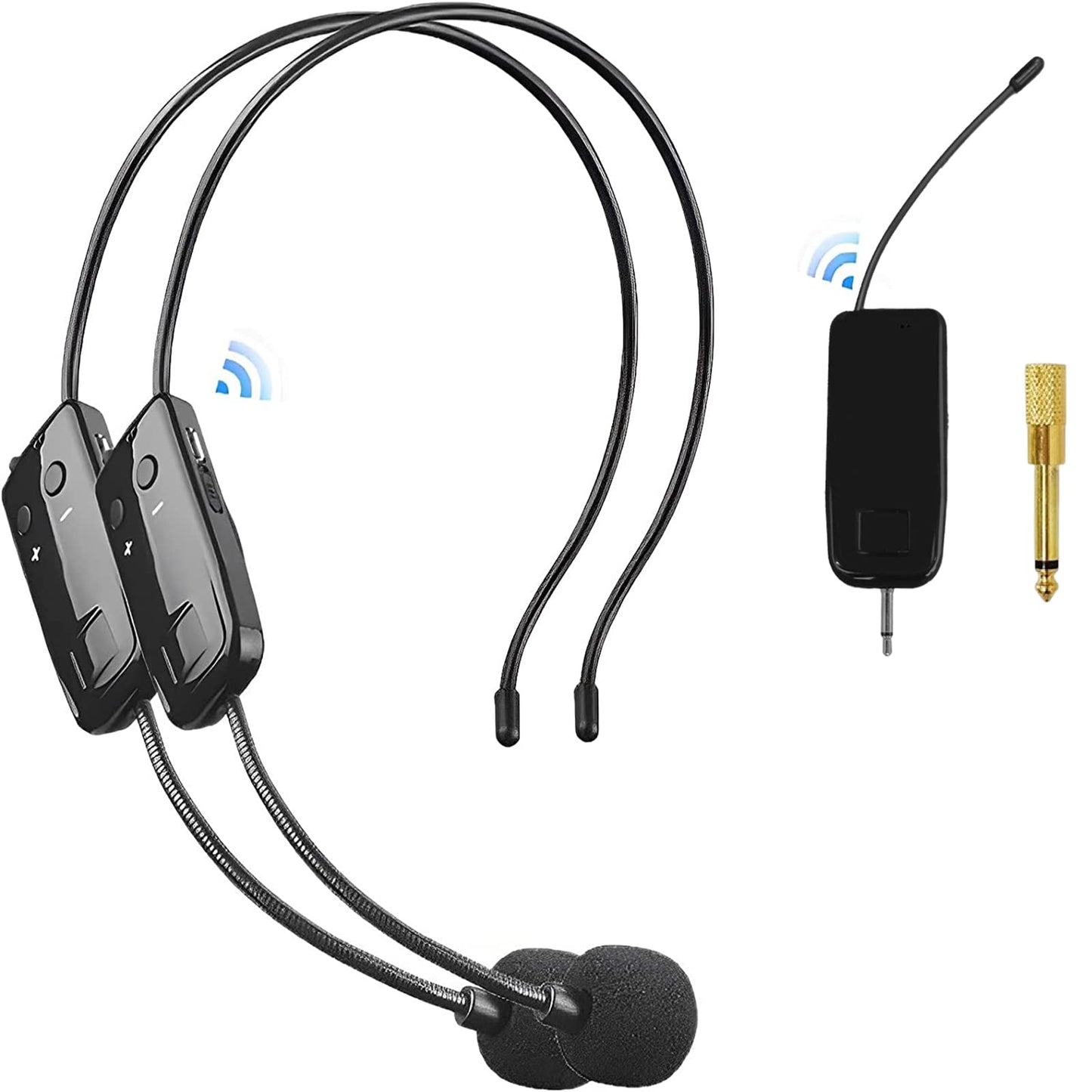 HUACAM 2.4G Wireless Microphone System for Two People, 165 ft Long Range, Stable Transmission, Portable Headset Microphone for Voice Amplifier, PA