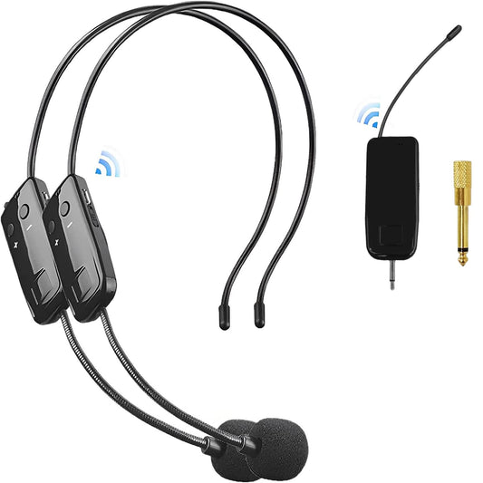 HUACAM 2.4G Wireless Microphone System for Two People, 165 ft Long Range, Stable Transmission, Portable Headset Microphone for Voice Amplifier, PA