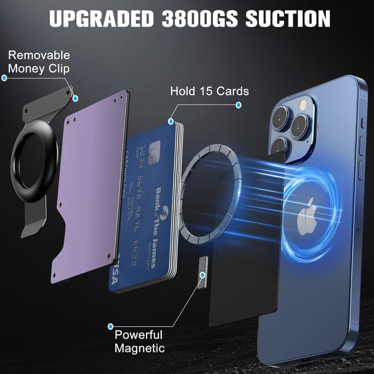 Zeeker for Magnetic Wallet with Airtag Holder & Money Clip for iPhone 16/15/14/13/12 Series,15-Card Holder, Upgrade with iPhone Wallet,RFID Blocking