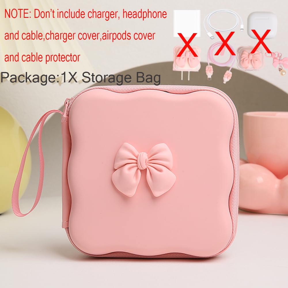 QLD COVER Charger Cover Storage Bag, Cute 3D Bow Tie Waves Design Charger Protector Travel Storage Case, Earphone Wire Saver Cable Cord Organizer