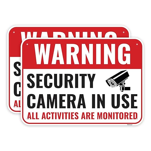 2PC Security Camera In Use Sign, 14 x 10 Inches - Aluminum - Warning All Activities Are Monitored
