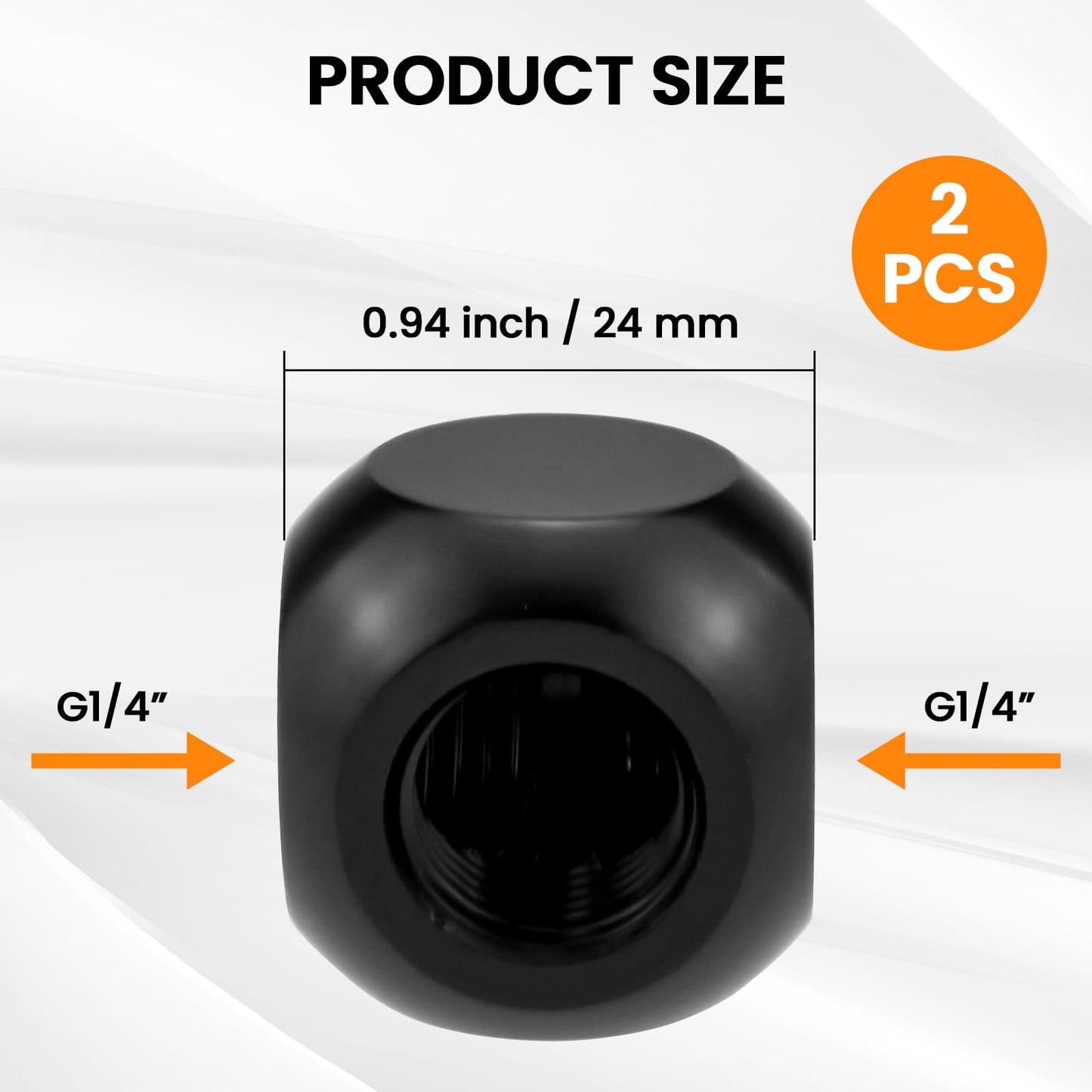 MARRTEUM G1/4" 3-Way Ball Fittings Extender Connectors for Computer Water Cooling System, Black, 2 Pack