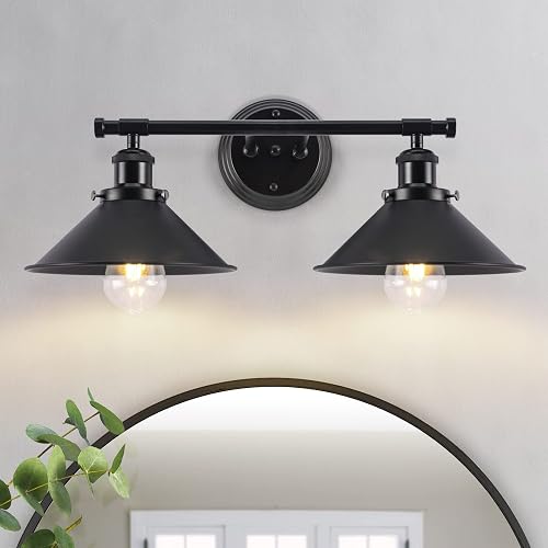 Black Bathroom Light Fixture 2-Light Matte Black Farmhouse Vanity Lights for Bathroom Light Fixtures, 20" Rustic Industrial Wall Sconce Vanity